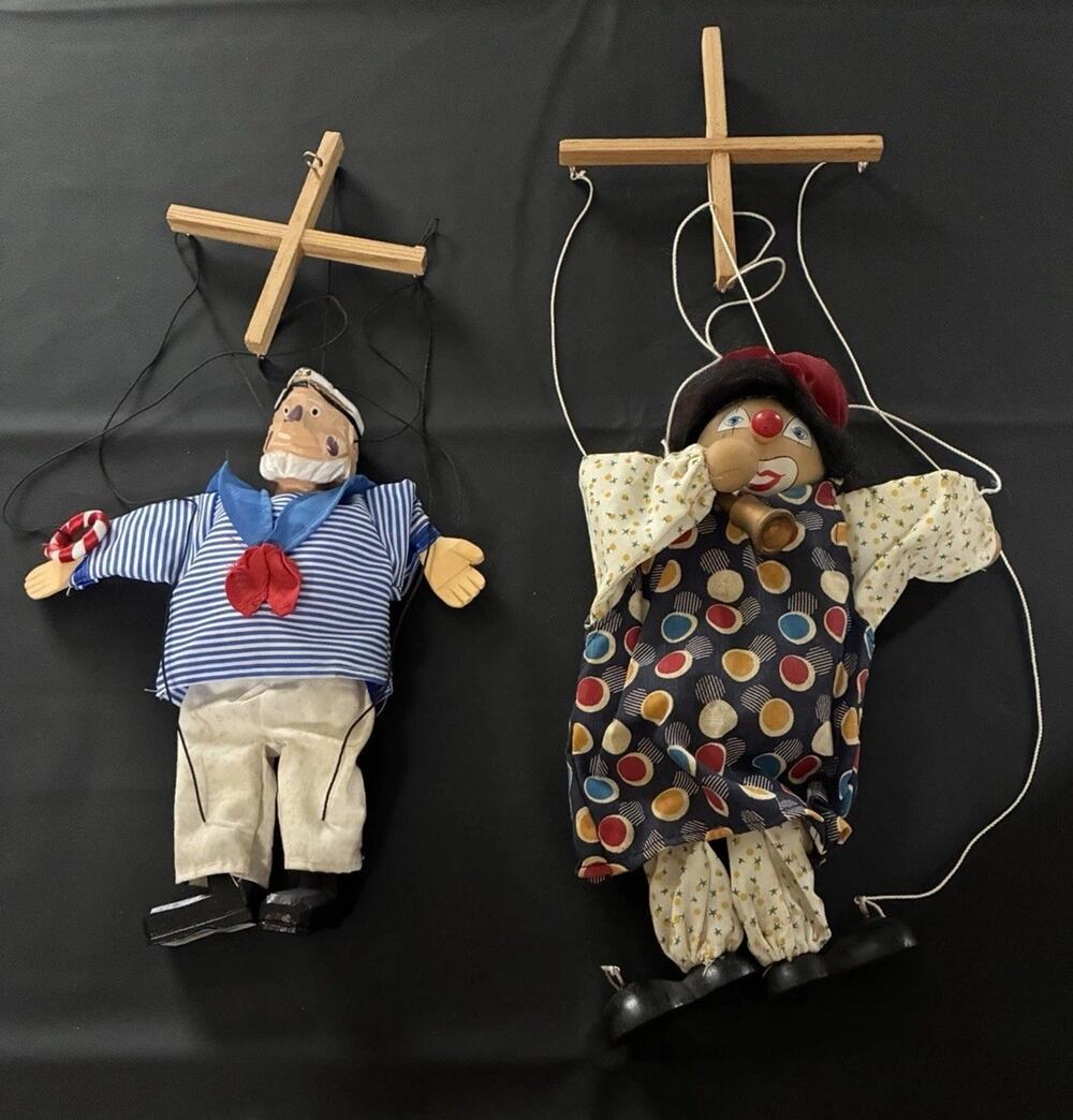 Two Marionette Puppets One Sailor, Puppet, And One Clown Puppet ￼